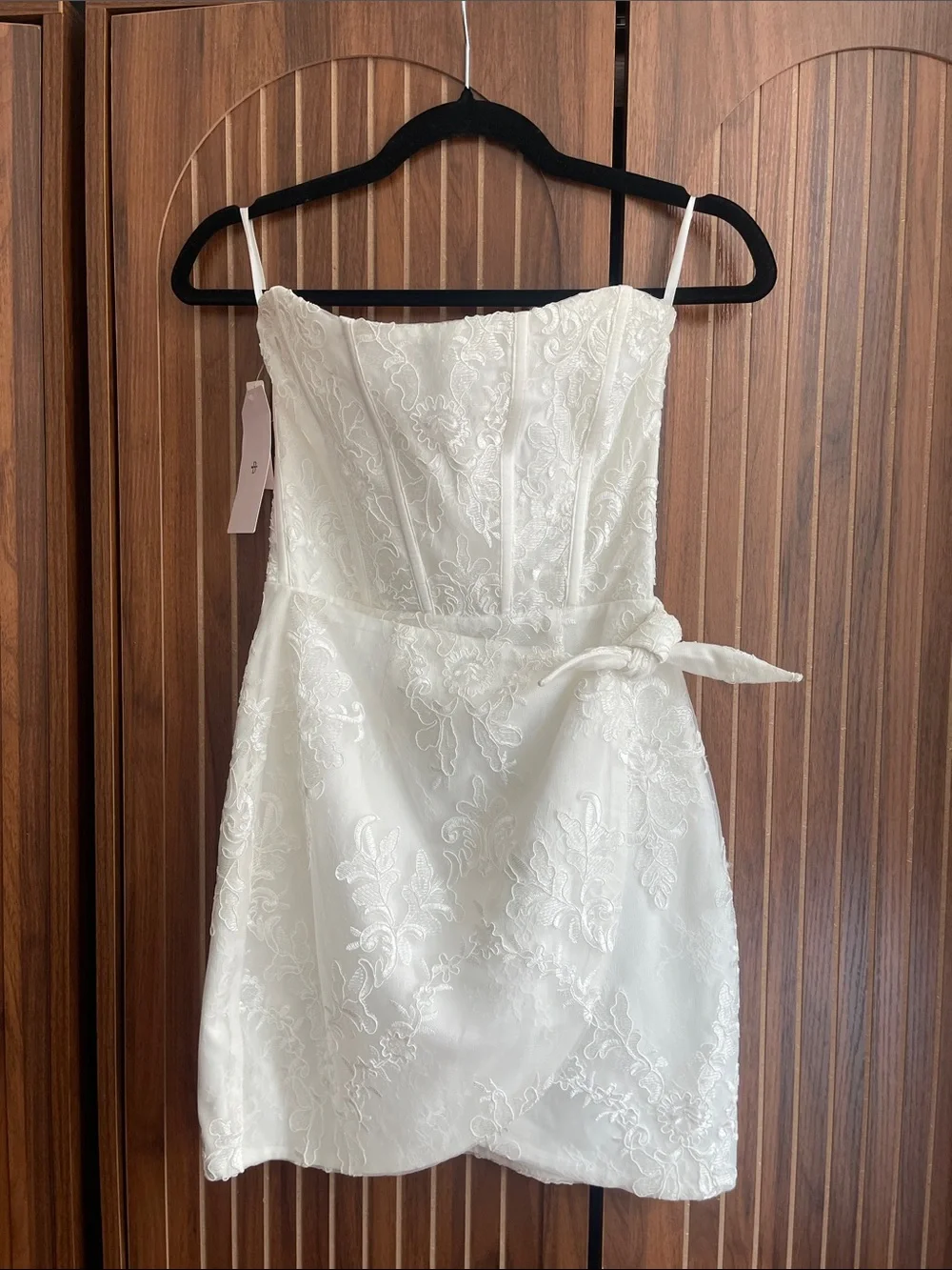 V. Chapman Nigella White Lace Corset Tie Front Mini Dress, Anthropologie Bridal